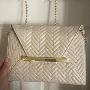 Ivory/Beige Faux Leather Quilted Crossbody Purse